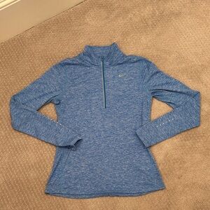 Nike Running Dry Fit 1/2 Zip, long sleeve with thumb holes, blue, size small